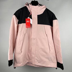 Modern Color-Block Hooded Windbreaker in Blush Pink & Black
